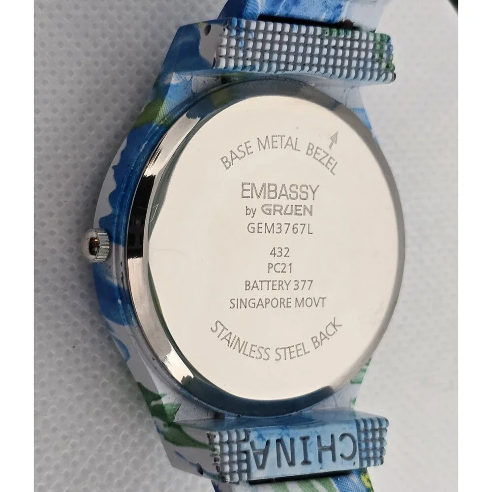 Women's Embassy by Gruen Trendy Floral Blue Green Cuff Bracelet Watch 11 - Picture 9 of 9